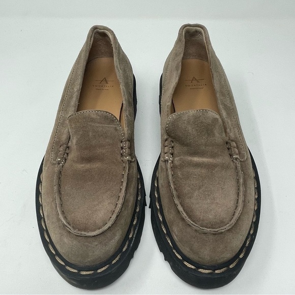 Aquatalia Hayley Tan Leather Platform Loafers Size 7.5 - Picture 2 of 10